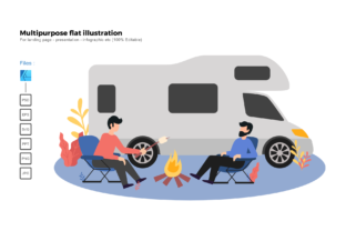 Flat Illustration Camping Van Graphics