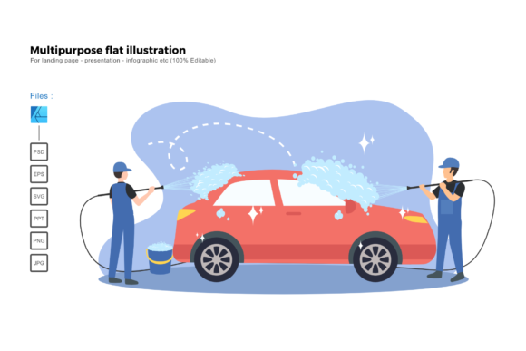 Flat Illustration Car Wash Service