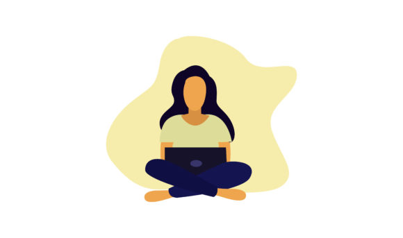 Flat Illustration Girl Holding a Laptop for Graphics and Illustrations