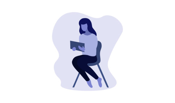Flat Illustration Girl Holding Tablet – A Modern Graphic Asset for Content Creators