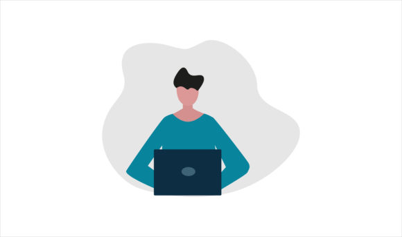 Flat Illustration Man Using Laptop for Crafters and Designers