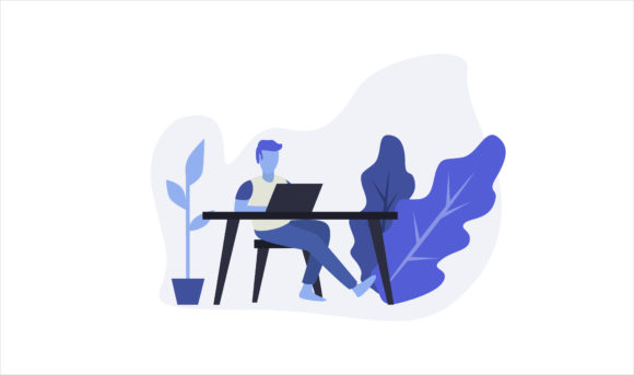 Flat Illustration Man Works at Home for Creative Graphics