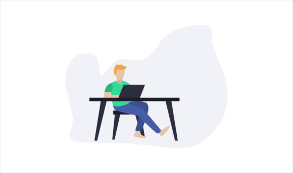 Flat Illustration Man Works with Laptop for Modern Branding