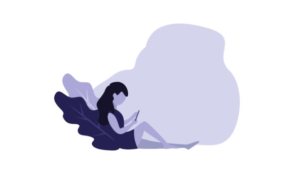 Flat Illustration Sitting with a Gadget: A Modern Graphic Design Asset for Content Creators
