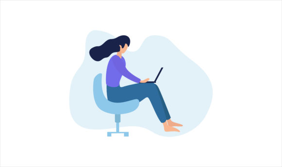 Flat Illustration Sitting with a Laptop – A Modern Design Asset for Content Creators