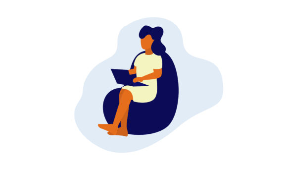 Flat Illustration Woman Sitting on Couch for Creative Graphics