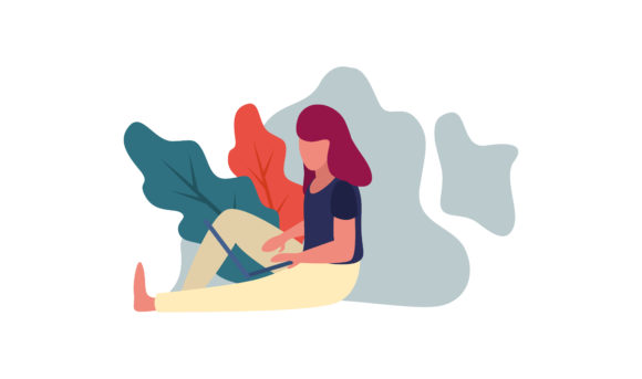 Flat Illustration Woman Works on Laptop: A Modern Design Asset for Creative Publishers