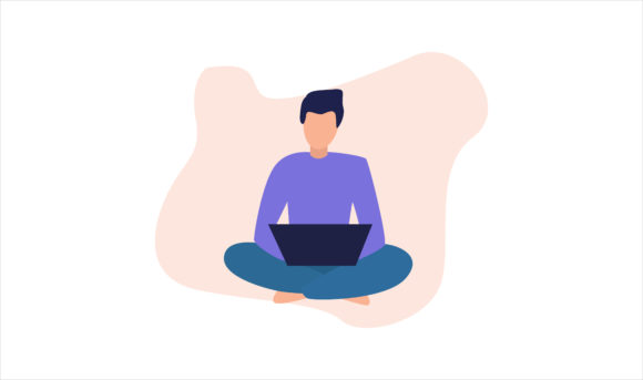 Flat Illustration Working with Laptop for Branding and Design Projects