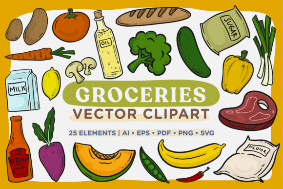 Groceries Vector Clipart Pack: A Versatile Graphic Design Asset for Content Creators