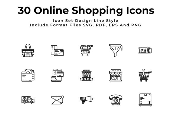 Online Shopping Icon Set Line Style: A Modern Graphic Design Asset for Branding