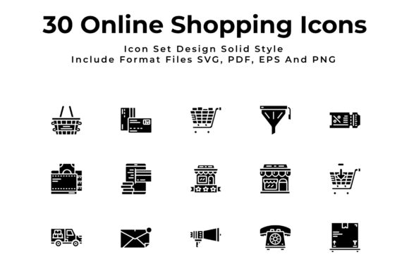 Online Shopping Icon Set Solid Style for Modern Web Design