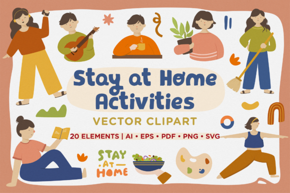 Stay at Home Activities Vector Clipart: A Versatile Graphic Design Asset for Local Businesses