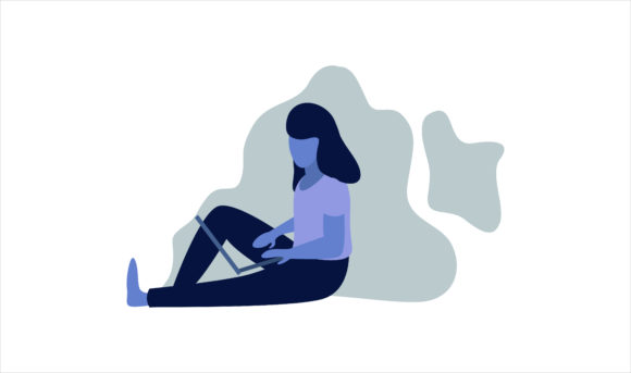 The Girl Sitting with a Laptop: A Versatile Graphic for Local Business Branding