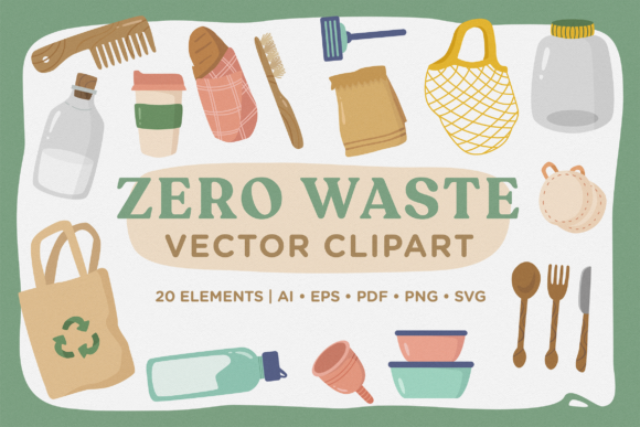 Zero Waste Vector Clipart Pack: A Playful Graphic Design Asset for Eco-Friendly Branding